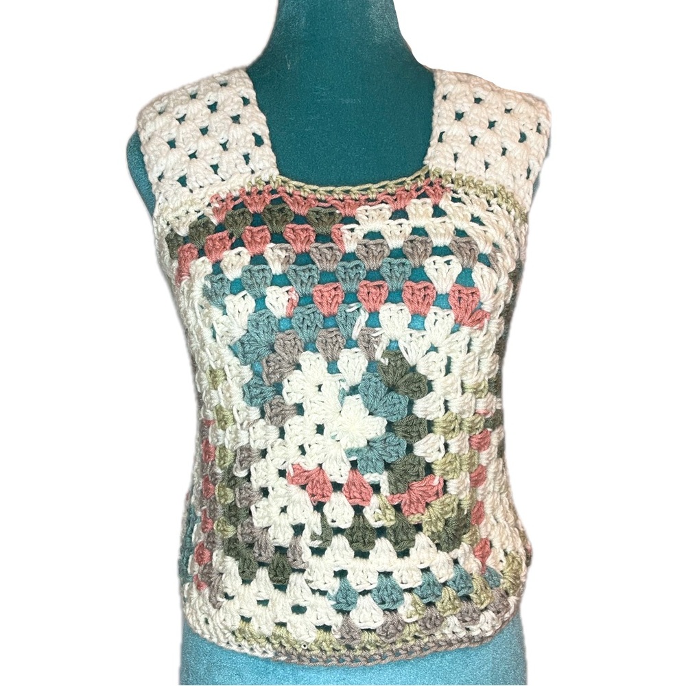 Granny square tank top crochet by seller handmade fits size Small - Large